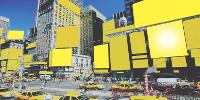 Une mise en évidence efficace de la pression publicitaire par des artistes viennois. Ici, un montage avec des panneaux recouverts de jaune.