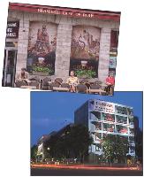 L'affichage événementiel peut habille la devanture d'une brasserie, comme Le Café de Paris, ou un échafaudage, à l'instar de celui du futur siège social européen de Loxam.