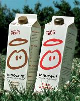 Les smoothies d'Innocent ont adopté une image pure et naturelle, avec leur logo en forme de petit saint.