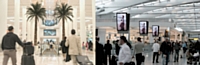 De gigantesques écrans LCD ont été installés par JCDecaux dans les aéroports de Dubaï (à g.) et de Londres.