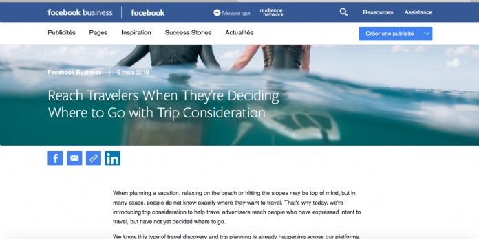 Trip Consideration, le nouvel outil Facebook pour les annonceurs tourisme